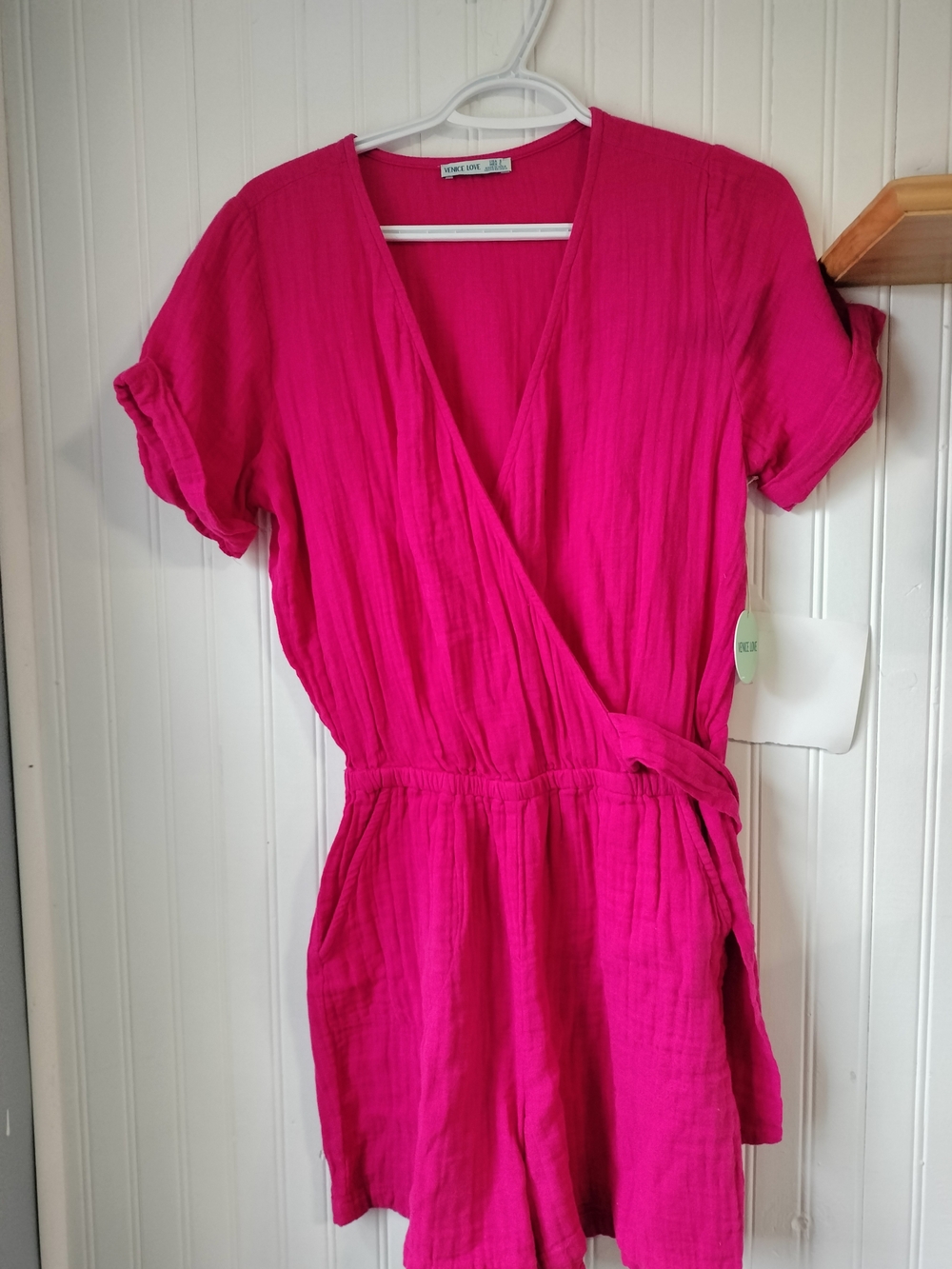 Bright Fuchsia Wrap Romper Short Set Summertime